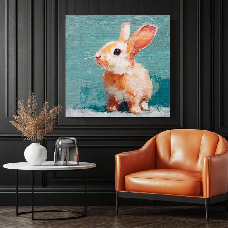 Bunny Wall Art, Canvas Or Poster, Oil Painting Rabbit Print, Cute Animal Decor, Nursery Wall Art, Farmhouse Home Decor, Rabbit Print - Image 3