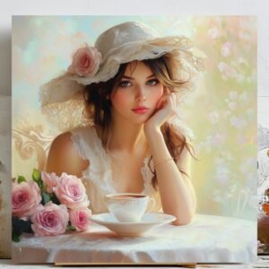 Elegant Lady Portrait Wall Art, Canvas Or Poster, Romantic Painting,Vintage Style Wall Art,Bedroom Wall Art,Gift For Her,Feminine Wall Decor