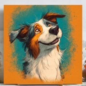 Playful Dog Wall Art, Canvas or Poster, Colorful Dog Illustration, Pet Decor, Living Room Art, Bedroom Wall Art, Modern Animal Art Print