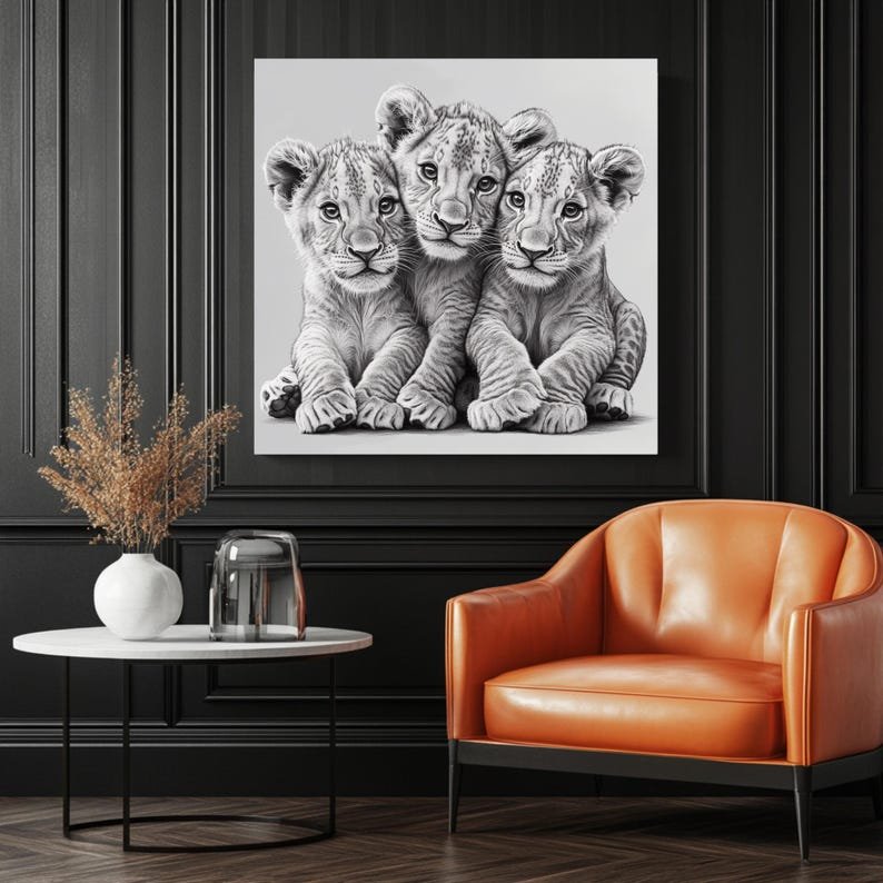 Lion Cub Wall Art, Canvas or Poster, Safari Nursery Decor, Animal Family Art, Wildlife Wall Art, Baby Lion Print for Kids Room or Playroom - Image 3