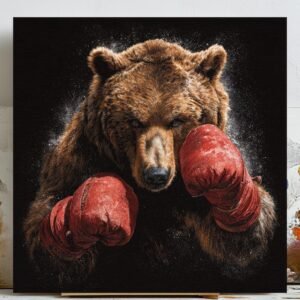 Boxing Bear Artwork, Canvas Or Poster, Sport Action Wall Art, Animal Fighter Decor, Modern Home Decor, Bear Wall Hanging