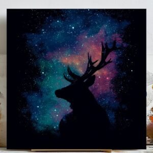 Galaxy Deer Wall Art, Canvas Or Poster, Kids Decor, Playroom Decor, Animal Decor, Living Room Decor, Deer Wall Hanging, Stag Art, Home Decor