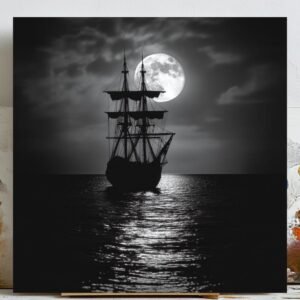 Ship Wall Art, Dark Ocean Print, Nautical Decor, Digital Wall Art, Sailing Wall Art, Coastal Home Decor, Adventure Wall Print, Home Decor