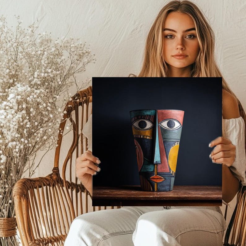 Abstract Face Wall Art, Canvas Or Poster, Modern Tribal Mask Decor, Geometric Face Art, Living Room Decor, Unique Home Art, Gift For Artist - Image 4