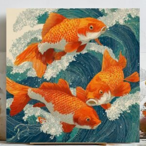 Koi Fish Wall Art, Canvas or Poster, Japanese Decor, Living Room Wall Art, Ocean Wave Art, Tranquil Home Decor, Bedroom Office Wall Decor