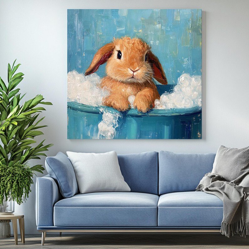 Bunny In Bathtub, Canvas Or Poster, Bathroom Wall Art, Animal Decor, Bathroom Decor, Nursery Decor, Bunny Wall Art, Rabbit Wall Art Kids - Image 4