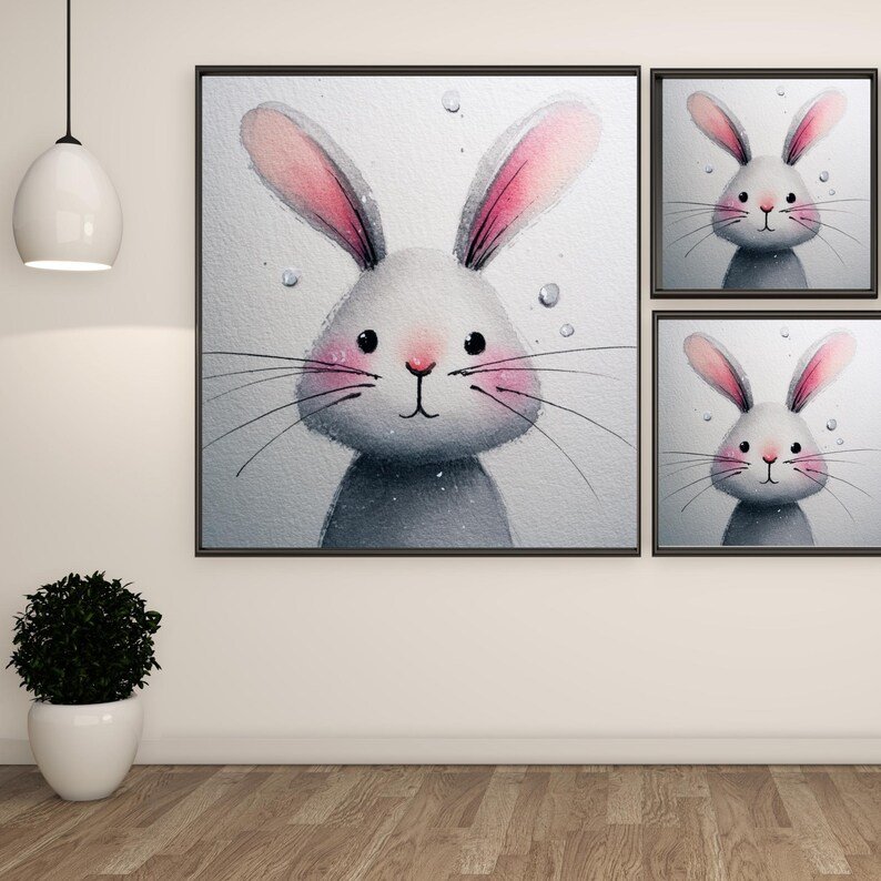 Watercolor Bunny Wall Art, Canvas Or Poster, Boho Nursery Decor, Cute Rabbit Print, Woodland Animal, Baby Room Hanging, Kids Room Wall Art - Image 2