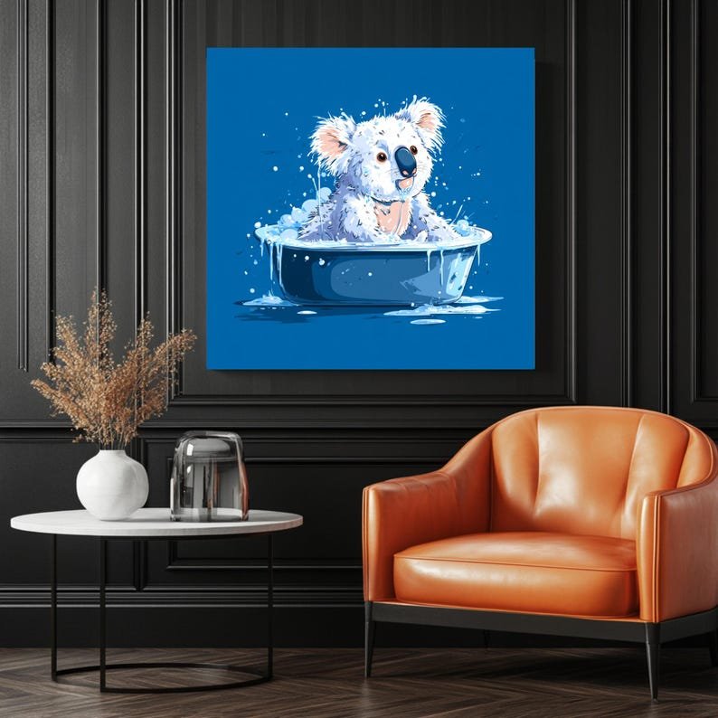 Koala Bath Time, Canvas Or Poster, Bathroom Wall Art, Animal Decor, Kids Bathroom Decor, Living Room Bedroom Office Wall Art,Blue White Pink - Image 3