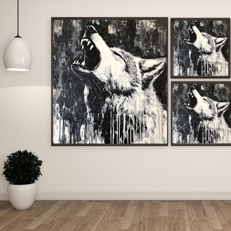 Abstract Wolf Wall Art, Canvas Or Poster, Black And White Animal Print, Gallery Wall Art, Man Cave Wall Art, Eclectic Wall Art, Gift For Him - Image 2