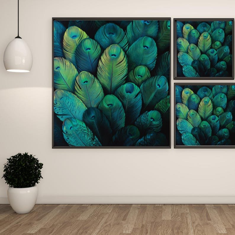 Peacock Feather Wall Art, Canvas or Poster, Abstract Nature Decor, Modern Wall Hanging, Colorful Blue Green Wall Art, Living Room Decor - Image 2