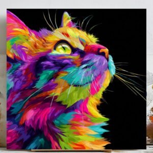 Colorful Cat Wall Art, Canvas Or Poster, Abstract Pet Decor, Modern Pop Art Style, Bright Animal Painting, Cat Wall Hanging, Cat Poster