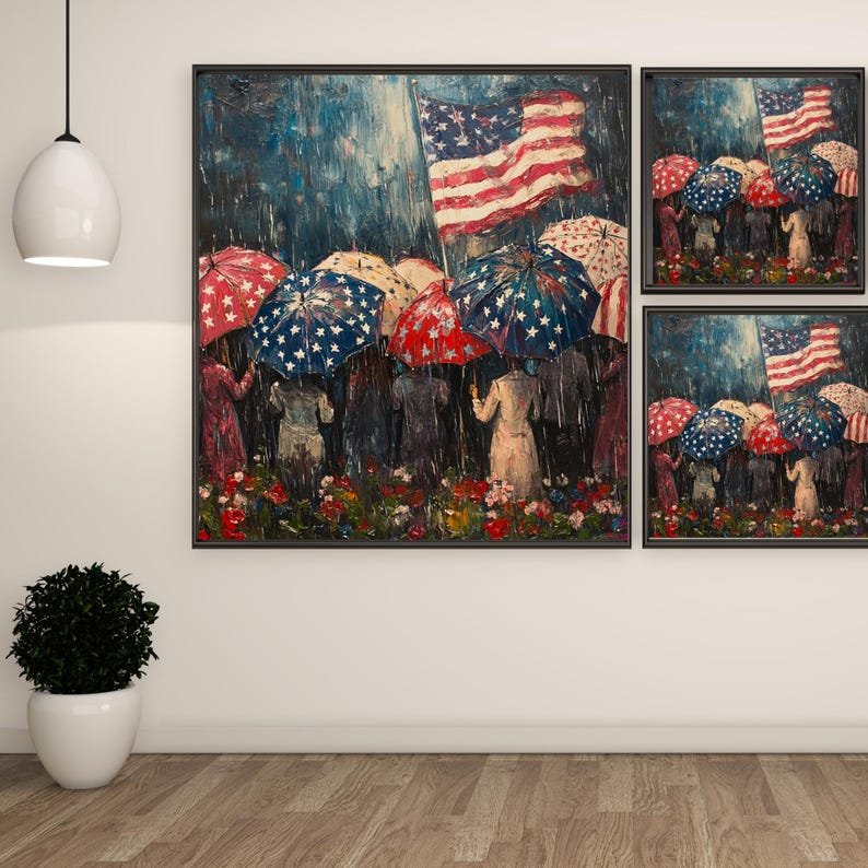 USA Flag Umbrella Painting, Canvas Or Poster, Patriotic Wall Art, Americana Decor, Military Family Gift,Memorial Day Art,Office Wall Hanging - Image 2