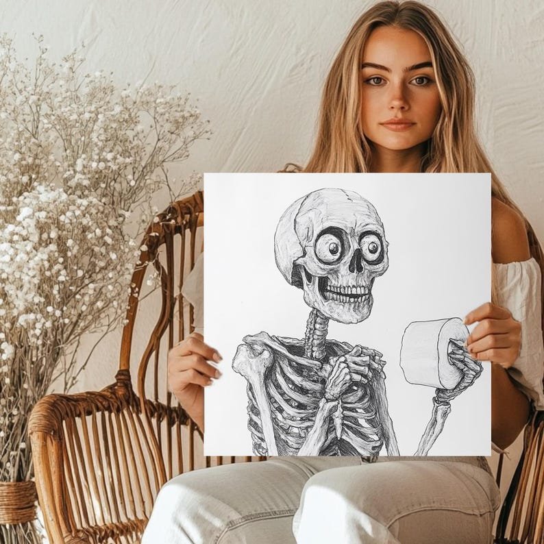 Funny Skeleton Toilet Paper Print: Spooky Bathroom Poster or Canvas - Image 5