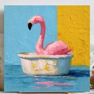 Pink Flamingo Wall Art, Canvas Or Poster, Flamingo in Bathtub Print, Funny Bathroom Wall Decor, Quirky Bird Painting, Whimsical Animal Art