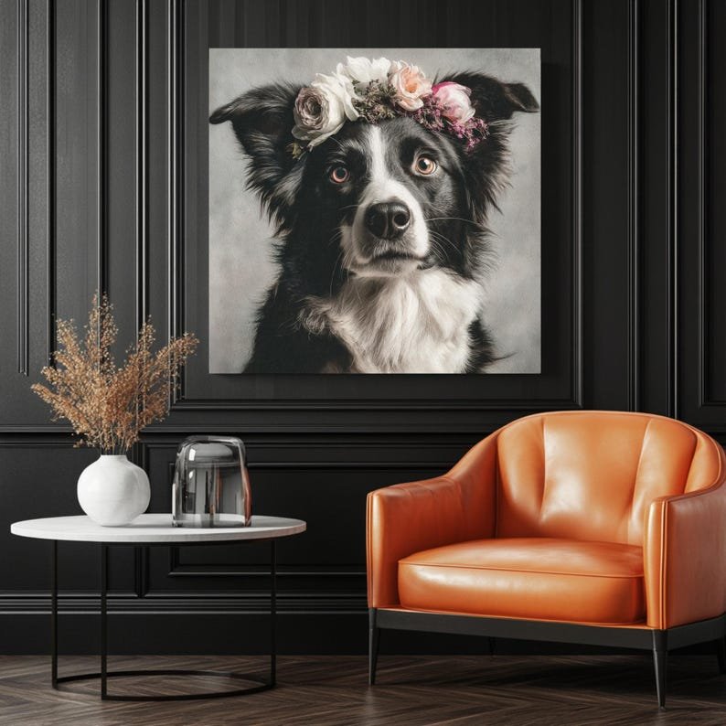 Floral Border Collie Wall Art, Canvas Or Poster, Dog Lovers Gift, Pet Portrait Art, Modern Home Decor, Animal Wall Hanging, Cute Dog Print - Image 3