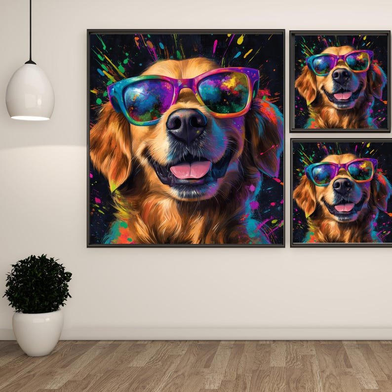 Golden Retriever Wall Art, Canvas or Poster, Colorful Dog Painting, Modern Pop Art Decor, Living Room Office Wall Hanging, Multicolor Design - Image 2