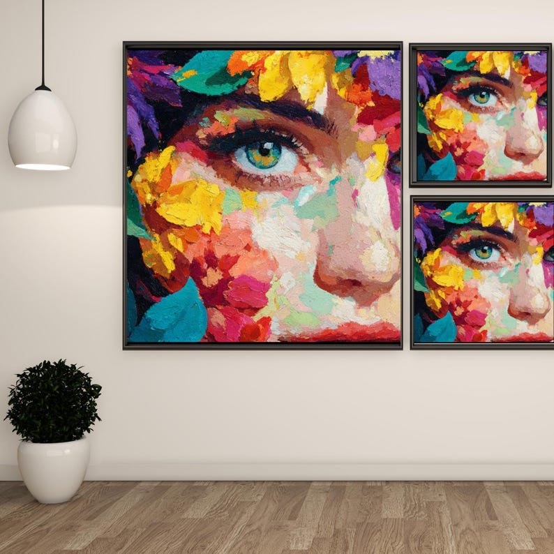Floral Abstract Face Wall Art, Canvas or Poster, Colorful Woman Portrait Painting, Texture Art Print, Home Office Bedroom Wall Hanging - Image 2
