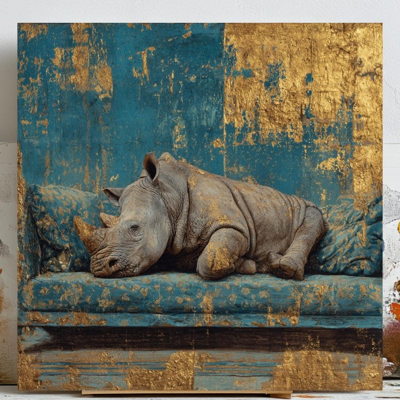 Rhino Wall Art, Canvas Or Poster, Animal Decor, Living Room Decor, Contemporary Art, Home Wall Art, Whimsical Art, Rhino Portrait,Home Decor