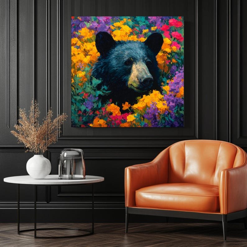 Floral Bear Wall Art, Canvas or Poster, Bear In Garden Art, Canvas Or Poster, Animal Wall Decor, Bear Painting, Home Decor, Bear Wall Art - Image 3