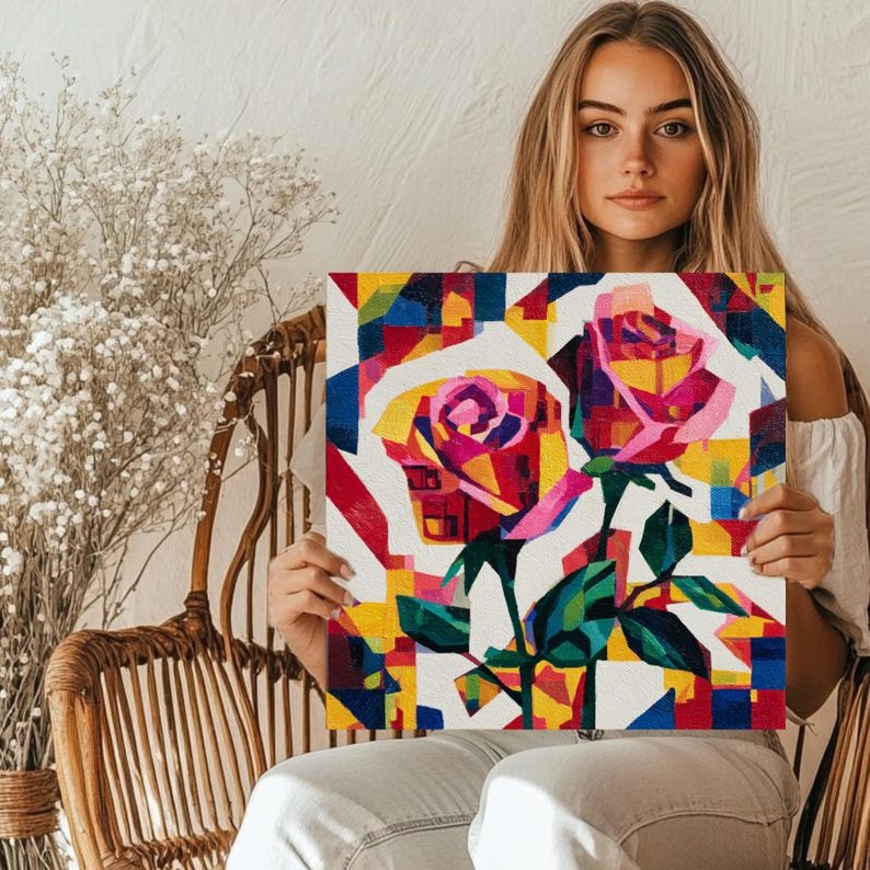 Abstract Roses Wall Art, Canvas or Poster, Modern Floral Art Print, Colorful Flower Wall Decor, Living Room Bedroom Office Wall Hanging - Image 5