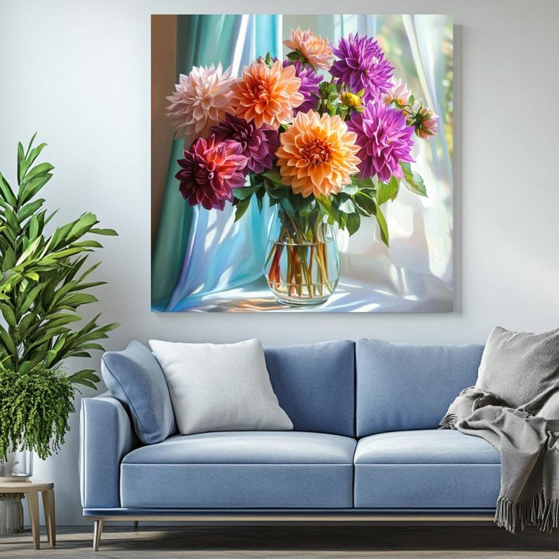Dahlia Wall Art, Floral Bouquet Print, Glass Vase Flower Art, Flower Decor, Botanical Art Print, Floral Home Decor, Gift For Mom, Wall Art - Image 4