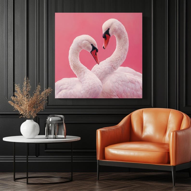 Swan Wall Art, Canvas Or Poster, Romantic Couple Decor, Love Theme Artwork, Pink Wall Art, Elegant Bedroom Design, Modern Decor - Image 3