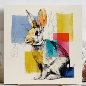 Colorful Bunny Wall Art, Canvas or Poster, Modern Abstract Rabbit Decor, Living Room Nursery Office Wall Art, Contemporary Design