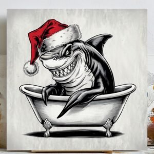 Santa Shark Wall Art, Canvas or Poster, Funny Bathroom Christmas Decor, Holiday Wall Hanging, Whimsical Shark Art for Bathroom Home Decor