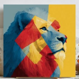 Abstract Geometric Lion Wall Art, Canvas Or Poster, Modern Animal Decor, Living Room Art, Colorful Lion Portrait, Unique Office Wall Hanging