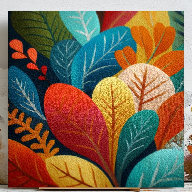 Colorful Leaf Wall Art, Canvas Or Poster, Abstract Botanical Print, Modern Home Decor, Bathroom Wall Art, Nursery Decor, Nature Inspired Art