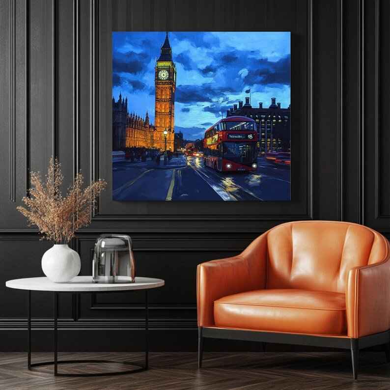 London Cityscape, Canvas or Poster, Travel Wall Art, Modern Living Room Decor, Big Ben Painting, British Landmark Print, Urban Wall Hanging - Image 3