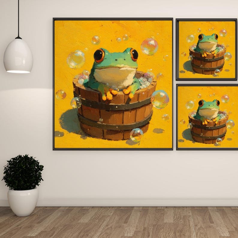 Frog In Bathtub, Canvas Or Poster, Animal Wall Art, Whimsical Frog Painting, Cute Bath Scene, Kids Bathroom Wall Decor, Playful Frog Print - Image 2