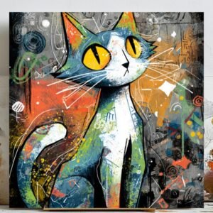 Abstract Cat Art, Canvas or Poster, Cat Wall Art, Printable Wall Art, Abstract Cat Print, Digital Download, Home Decor, Cat Lover Gift