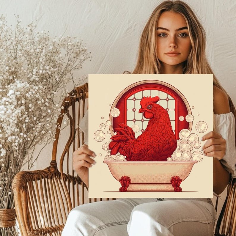 Rooster In Bathtub, Canvas Or Poster, Bathroom Decor, Nursery Decor, Kitchen Decor, Bathroom Wall Hanging, Farmhouse Wall Art, Chicken Decor - Image 5