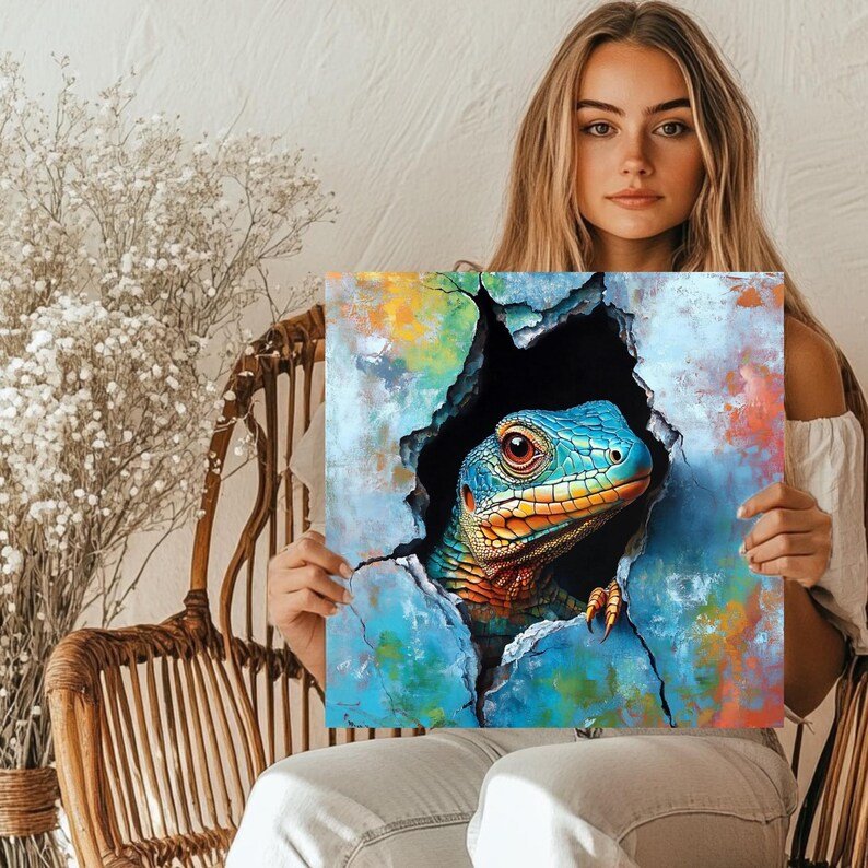 Lizard Wall Art, Canvas or Poster, Colorful Animal Painting, Modern Wall Hanging, Unique Wall Art, Bold Home Decor, Contemporary Wall Art - Image 5