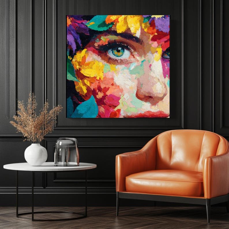Floral Abstract Face Wall Art, Canvas or Poster, Colorful Woman Portrait Painting, Texture Art Print, Home Office Bedroom Wall Hanging - Image 3