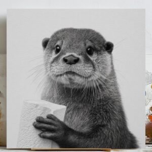 Black and White Otter Wall Art, Canvas or Poster, Funny Animal Print, Modern Bathroom Wall Decor, Whimsical Art For Home or Office