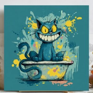 Grinning Cat In Bathtub Art, Canvas Or Poster, Funny Blue Cat Wall Art, Street Pop Art, Kids Bathroom Art, Home Decor Art, Graffiti Art