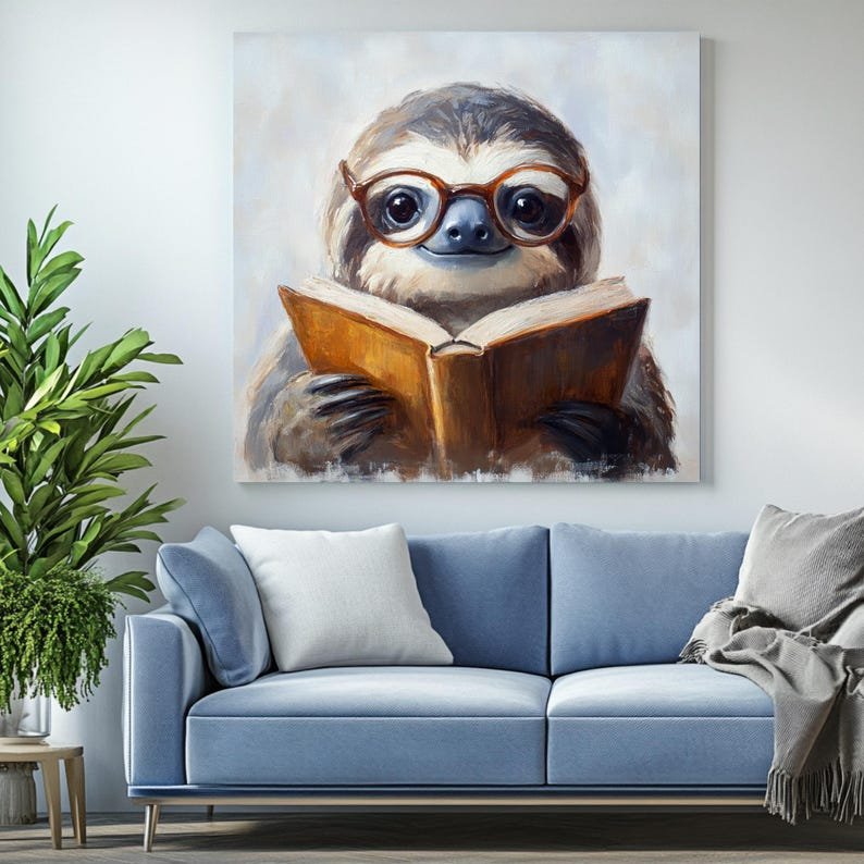 Sloth Reading Book Wall Art, Canvas or Poster, Sloth Wall Decor, Book Lover Gift, Library Decor, Cute Sloth Art, Modern Decor, Nursery Decor - Image 4