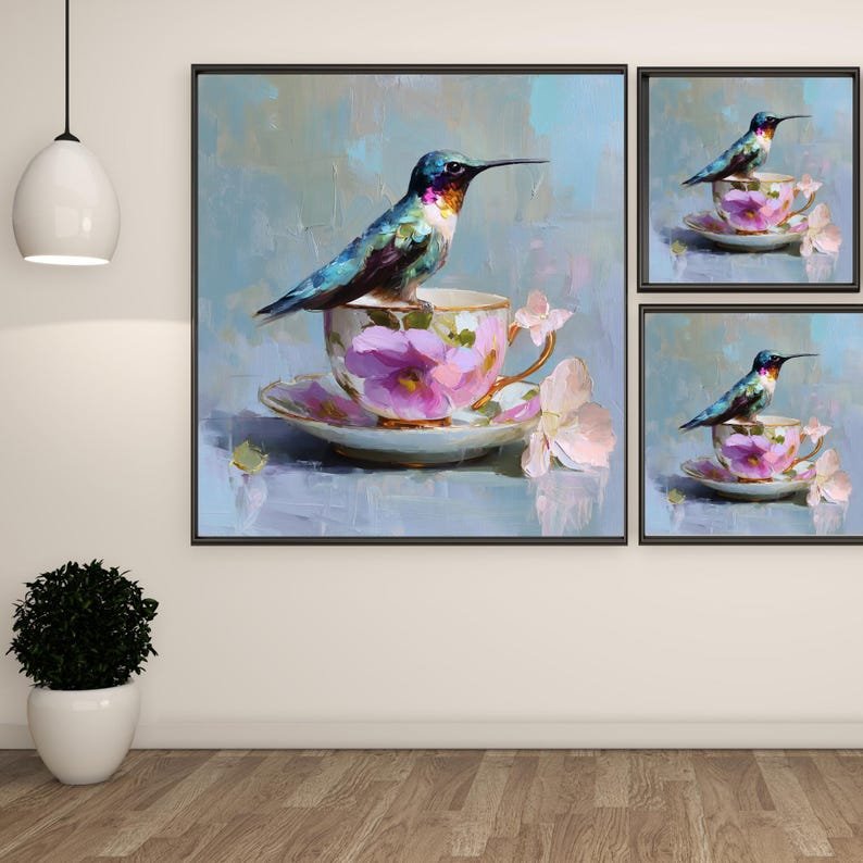 Hummingbird Wall Art, Canvas Or Poster, Floral Nature Decor, Living Room Bedroom Wall Art, Colorful Bird Painting, Spring Home Design - Image 2