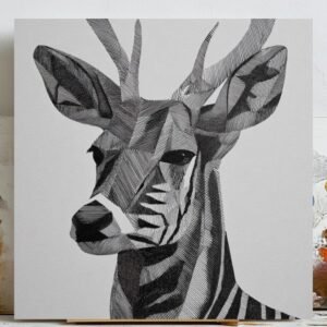 Geometric Deer Head Art, Canvas Or Poster, Modern Minimalist Decor, Black and White Stag Print, Living Room Office Bedroom Decor, Buck Art