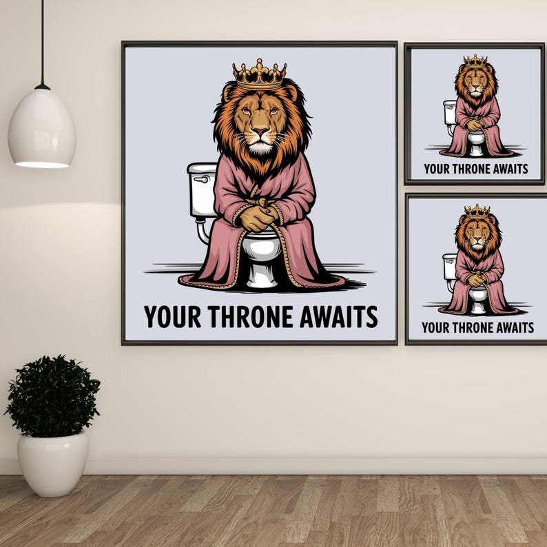 Lion On The Pot, Canvas Or Poster, Your Throne Awaits, Minimalist Decor, Animal Decor, Contemporary Design, Bathroom Decor, Lion Wall Art - Image 2