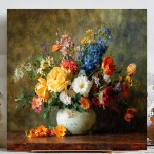 Vintage Floral Wall Art, Canvas Or Poster, Colorful Flower Bouquet Oil Painting, Rustic Home Decor, Living Room Art, Large Floral Wall Decor