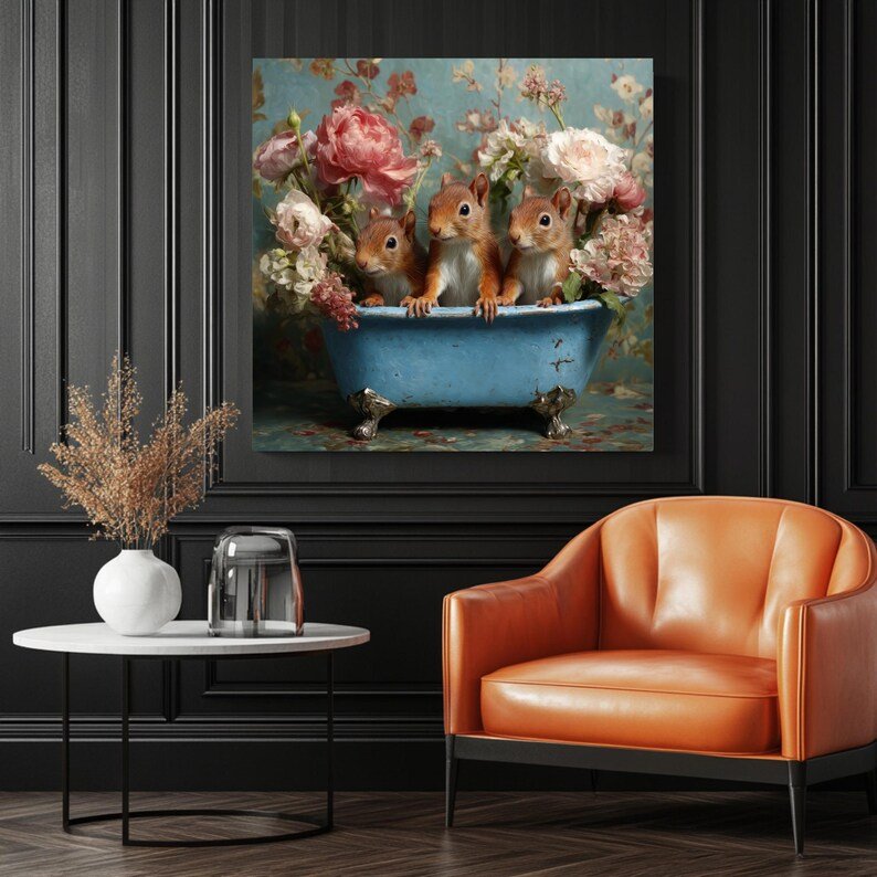Squirrel In Bathtub Wall Art, Canvas Or Poster, Funny Bathroom Decor, Woodland Animal Art, Cabin Decor, Unique Wall Hanging, Squirrel Gift - Image 3