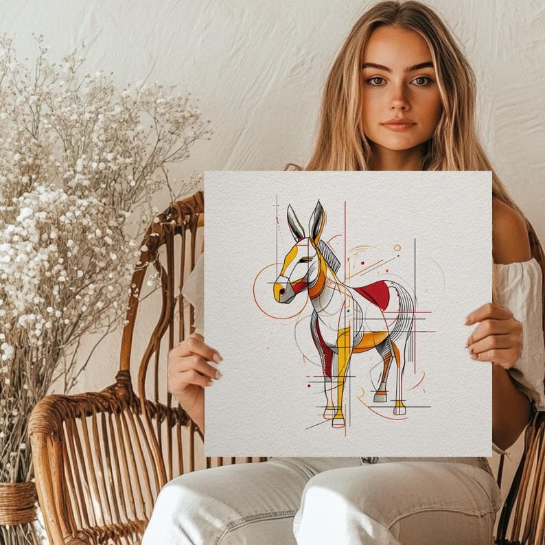 Abstract Donkey Wall Art, Geometric Mule Print, Modern Farmhouse Decor, Minimalist Animal Sketch, Wildlife Illustration, Office Decor, Burro - Image 4