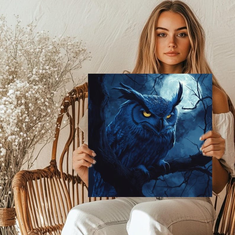 Mystical Owl Print: Dark Forest, Full Moon, Gothic Wall Art - Image 5