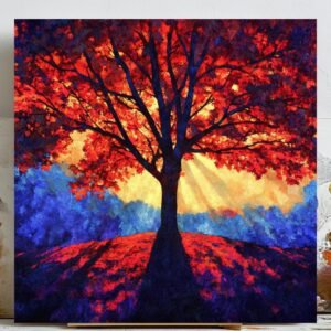 Autumn Sunset Tree Print: Rustic Nature Landscape Poster