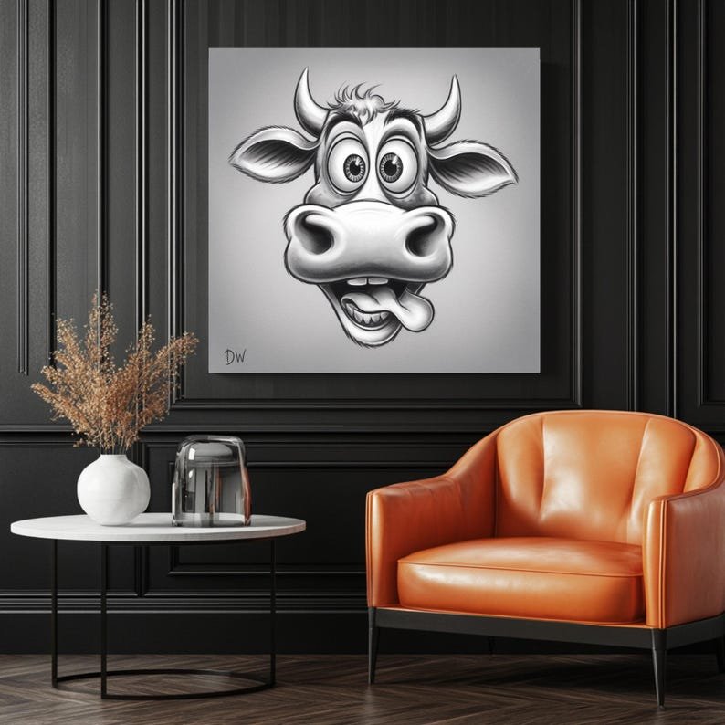 Funny Cow Wall Art, Canvas or Poster, Cartoon Animal Wall Decor, Whimsical Farmhouse Art, Cute Cow Face, Kitchen or Kids Room Decor - Image 3