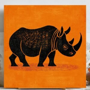 Rhinoceros Wall Art, Canvas Or Poster, African Animal Decor, Modern Wildlife Print, Orange Living Room Decor, Safari Nursery, Bold Rhino Art