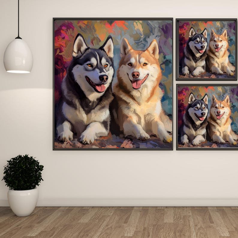 Husky Dog Duo Wall Art, Canvas or Poster, Husky Wall Decor, Husky Canvas Print, Animal Wall Hanging, Living Room Art, Home Decor, Pet Decor - Image 2